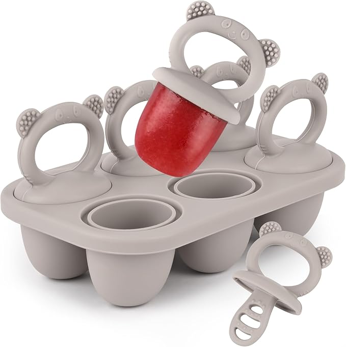 WMKGG Baby Popsicle Molds, Breastmilk Popsicle Molds for Teething Relief with Sticks, Baby Food Freezer Tray, Storage Container for Homemade Food(Grey)