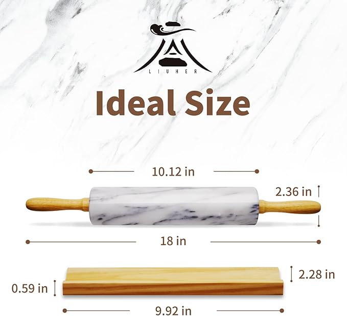 Marble Rolling Pin 18 Inch with Stand Heavy Duty, Weighted Baking Roller Pin for Making Pizza and Dough, Flour Tortillas, Pastry, Non-Stick Rolling Pin Stable and Anti-Slip, Dishwasher Safe