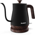 Gooseneck Electric Kettle - Stainless Steel Pour Over with Auto Shut Off, 0.8L Capacity, 1000W Quick Heating, Design with Elegant Handle, Matte Black with Walnut, Manual, (XH-W081-BW)
