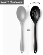 Silicone Slotted Spoons for Cooking - Extra Large Kitchen Spoons for Mixing, Serving, & Stirring - 600°F Heat-Resistant Non Stick Utensils Skimmer- Dishwasher Safe, Black