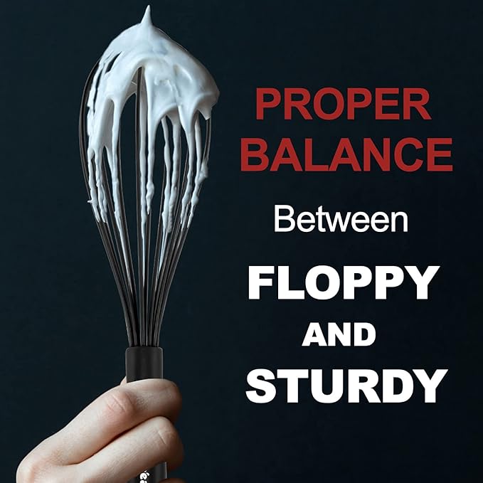 Anaeat Silicone Balloon Whisk, Perfect for Non-Stick Cookware, Milk and Egg Beater Blender, Heat Resistant Kitchen Whisks for Whisking, Cooking, Baking, Beating, Frothing & Stirring (Black)