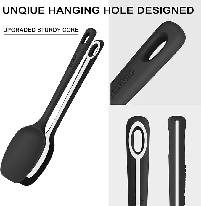 5 Pieces Silicone Spatula Set, Food Grade Rubber Spatula, Upgrade Strong Handle with Ergonomic Grip, Heat Resistant Up to 600°F for Nonstick Cookware, Cooking Black
