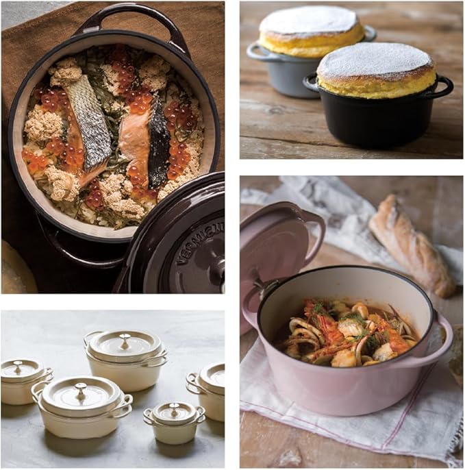 Vermicular Oven Pot | Non-Toxic Enameled Cast Iron Pot | 26cm Shallow (3.9 Qt) | Oven-safe | Induction-compatible | Dutch Oven | Made in Japan | Serves 3-4 | Natural Beige