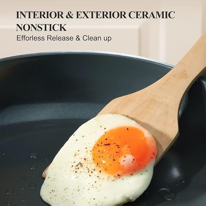 PRICUSIS Nonstick Ceramic Frying Pan with Lid, Non Toxic Skillet, Healthy Egg & Omelet & Chef's Pan, PTFE PFOA & PFAS Free, Induction Compatible (12Inch W/L)