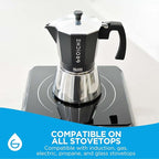 GROSCHE Milano Induction Stovetop Espresso Maker Moka Pot for Greca, Induction, Electric & Gas Stoves, Dishwasher Safe Stovetop Espresso Maker | 9 Espresso Cup, Black