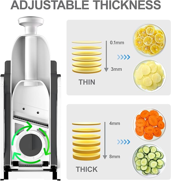 ONCE FOR ALL Safe Mandoline Slicer For Kitchen, Professional Vegetable Slicer For Food Potato Slices, Thickness Adjustable 0.1-8 mm Kitchen Artifact Fast Meal Prep