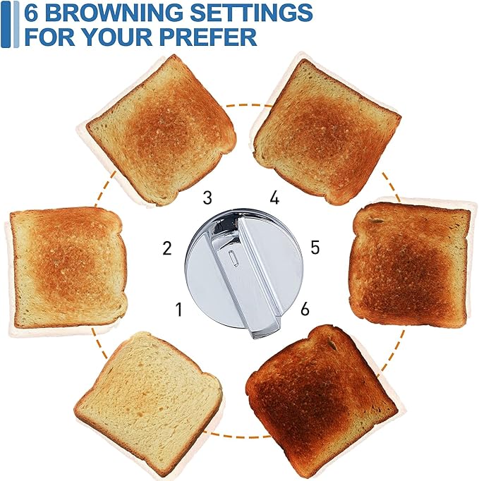 CUSIMAX Stainless Steel 2 Slice Toaster with LED Display, Extra-wide Slots, 6 Browning Settings, Cancel/Bagel/Defrost, Removable Crumb Tray, Silver