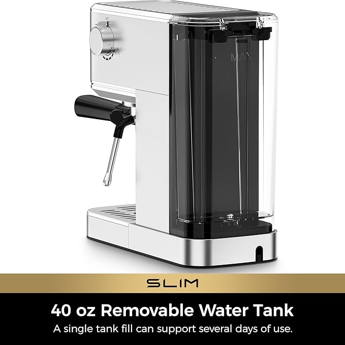 CHULUX Slim Espresso Machine with Milk Frother Steam Wand, 20 Bar Professional Italian Pump Espresso Coffee Machine for Home Cappuccino & Latte Maker, Silver