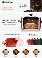 LE TAUCI 3 qt Ceramic Dutch Oven for Bread Baking with Silicone Sling- Lightweight, Non-Toxic, No Seasoning Needed- Oven, Microwave & Dishwasher Safe, Ideal for Home Bakers & Beginners, Forest Green