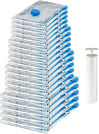 Amazon Basics Vacuum Compression Space Saving Storage Bags with Hand Pump for Travel, Multiple Sizes for Clothes and Blankets, Clear, 20 Pack (5 Small, 5 Medium, 5 Large & 5 Jumbo)