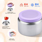 Bento Lunch Box for Kids With 8oz Thermo, Leakproof Bento Box with with 2 Compartments, Insulated Bottle, Lunch Bag, BPA Free Dishwasher Safe for School Girls Boys (Purple)