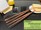 JETKONG 2 Pcs 14-Inch Kitchen Tweezers Extra Long Cooking Tweezer Tongs Stainless Steel Long Food Tweezers (Rose Gold)