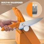 imarku® Knife Set, Sharp Block Knife Set with Built-in Sharpener, Japanese Stainless Steel with Non-Slip Ergonomic Handle, Dishwasher Safe, Kitchen Gift for Man Woman, Best For Home gift, Burnt Orange
