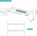 iPEGTOP Large Expandable Cabinet Storage Shelf Organizer Rack, Heavy Duty Stackable Steel Metal Spice Rack Adjustable Height Home Office Pantry Garage Shelf for Counter Kitchen, White - 1 Pack