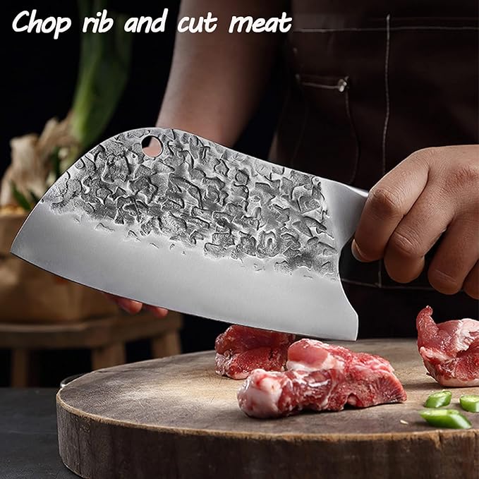 BLADESMITH Serbian Chef Knife 8“, Butcher Cleaver Hand Forged Blade, Handmade Non-Slip Ergonomic Wenge Wood Handle, Kitchen Gifts