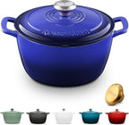 Signature Enameled Cast Iron Dutch Oven, Non-Stick Serving Pot with Tight Fitting Lid for Perfect Roasting, Baking, Sauteing, and Bread Making | 13.5Q (12.7L) - Indigo Blue