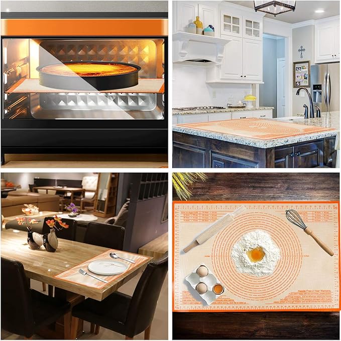 Non-slip Silicone Pastry Mat 36X24 inches Baking Mat with Measurement, Perfect for Dough, Pastry, Pie Crust, Fondant, Cookies, Bread, Pasta, Pizza, Food Grade Kitchen Counter Mats