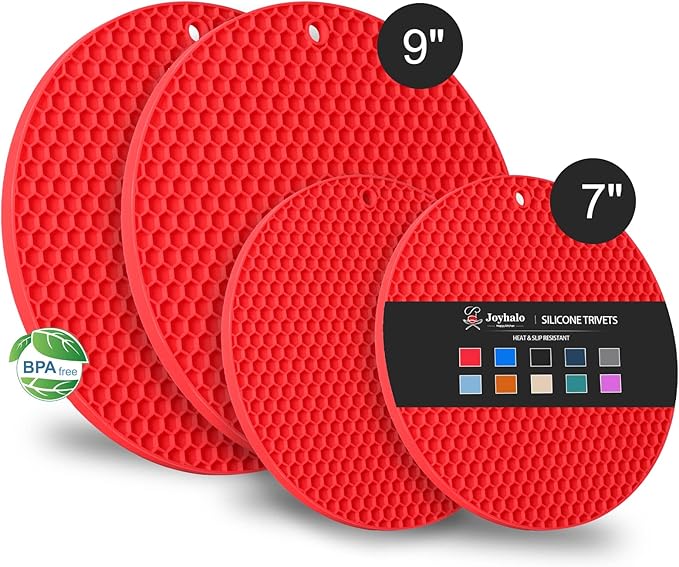 Joyhalo Trivets for Hot Dishes - Hot Pads for Kitchen, Silicone Pot Holders for Hot Pots and Pans, Silicone Mats for Kitchen Countertops, Table, Flexible Easy to Wash and Dry, Grey