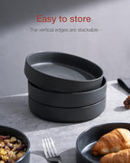 famiware Star 8.25" Pasta Bowls, Large Dinner Bowls Set of 4, Salad Bowl Plates, Shallow Bowls for Eating, Matte Dark Charcoal (Full Glaze)