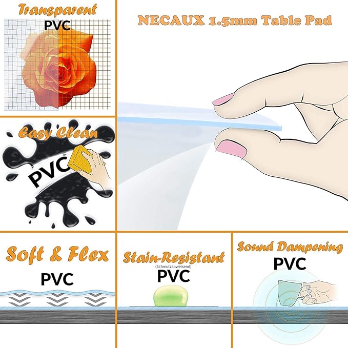 NECAUX Custom 46 x 120 Inch Frosted Table Cover Protector, 1.5mm Thick Wood Grain Transparent Table Pad Non-Slip Tablecloth Plastic Protective Pad for Dining Room Table Conference Table Meeting Table