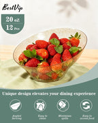 BESTVIP 20oz Clear with Gold Glitter Serving Bowls for Party - 12 Pack Angled Disposable Serving Bowls for Chips, Snacks, Fruit, Salad - Decorative Catering Bowls for Daily Use, Christmas