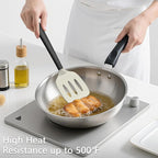 Coukre 3 Pack Silicone Spatula Set, High Heat Resistant, BPA-Free, Fish Spatula, Solid & Slotted Turner for Non-Stick Pans, Flipping Eggs, Pancakes, Fish, Burgers (3, BeigeBlack)