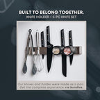 16" Magnetic Knife Holder for Refrigerator with 2x Storage - Safe, Patented Storage Design - Stainless Steel Double Sided Magnetic Kitchen Knife Holder for Fridge - Magnet Strip Utensil Organizer