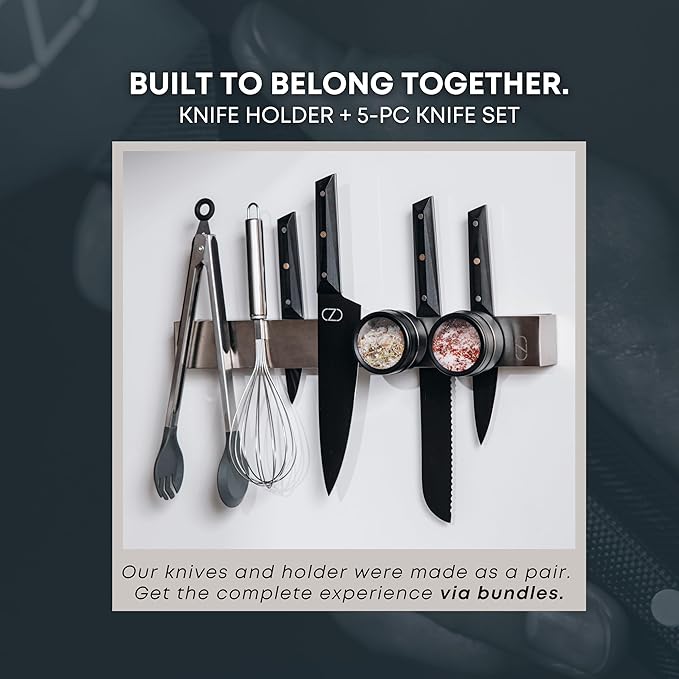 16" Magnetic Knife Holder for Refrigerator with 2x Storage - Safe, Patented Storage Design - Stainless Steel Double Sided Magnetic Kitchen Knife Holder for Fridge - Magnet Strip Utensil Organizer