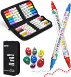 12 Colors Acrylic Paint Pens, Dual Tip Acrylic Paint Markers for Paper, Wood, Canvas, Stone, Rock Painting, Glass, Fabric, DIY, Ceramic, Art Supplies for Kids and Adults Drawing (Dot + Fine)