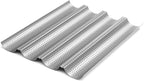 2 Pack Nonstick Perforated Baguette Pan 15" x 13" for French Bread Baking 4 Wave Loaves Loaf Bake Mold Oven Toaster Pan (Silver)