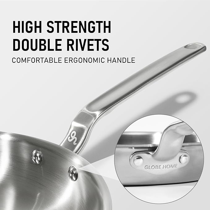 8 Inch Mini Stainless Steel Frying Pan - 5 Ply Stainless Clad Skillet with Aluminum Core, Durable and Even Heating, Professional Cookware for Induction, All Stoves, Oven and Dishwasher Safe