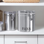 Oggi Stainless Steel Kitchen Canister 152oz + Oggi Jumbo 8" Stainless Steel Flour Clamp Canister
