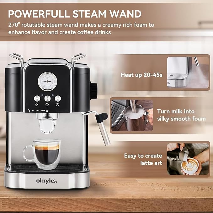 Espresso Machine 20 Bar, Professtional Espresso Coffee Maker with Milk Frother Steam Wand for Latte, Cappuccino, Espresso Maker with 1.8L Removable Water Tank, Gift for Dad or Mom