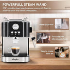 Espresso Machine 20 Bar, Professtional Espresso Coffee Maker with Milk Frother Steam Wand for Latte, Cappuccino, Espresso Maker with 1.8L Removable Water Tank, Gift for Dad or Mom