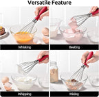U-Taste 9" Small Egg Whisk: 18/10 Stainless Steel Kitchen Cooking Wire Balloon Wisk, Heavy Duty Metal Beater Stirrer, Manual Baking Tool with 6 Flex Wires for Hand Mixing, Blending Sauce (Red)