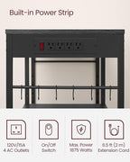 VASAGLE Baker's Rack, Coffee Bar Stand with Charging Station, Storage Shelves, Pull-Out Wire Basket, Table for Microwave, Kitchen, Charcoal Gray UKKS036B22, 15.7 x 35.4 x 35.6 Inches