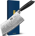 HOSHANHO Cleaver Knife 7 Inch, Razor Sharp High Carbon Powder Steel Meat Cleaver, Professional Butcher Chopper Kitchen Knife for Meat Cutting Vegetable Slicing