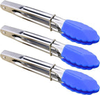 Small Tongs with Silicone Tips 7-Inch Serving Tongs, Set of 3 (Blue)