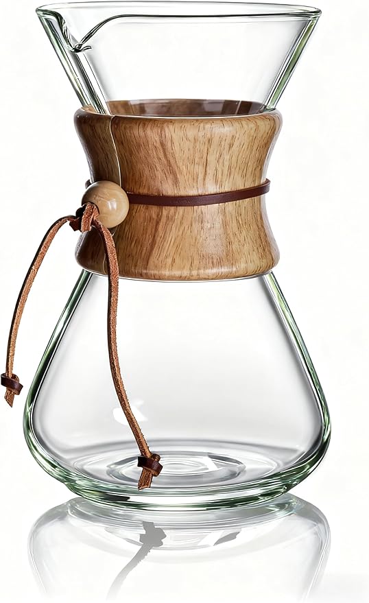 AGOGO Pour Over Coffee Maker Glass - 6/8/10 Cup Barista Kit with 304 Stainless Filter for Home, Office, Camping, Cafes - Easy Clean Coffee Dripper Set (Rag&Brush Included) (8 Cup/28 oz-Slim Shape)