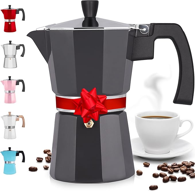 Zulay Classic Italian Style 6 Espresso Cup Moka Pot, Classic Stovetop Espresso Maker for Great Flavored Strong Espresso, Makes Delicious Coffee, Easy to Operate & Quick Cleanup Pot (Dark Gray)
