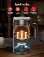 Milk Frother, Airyoyo 4-in-1 Milk Frother with Stand, Electric Milk Frother and Steamer Hot& Cold Foam Temperature Control, Auto Shut-Off Frother for Coffee Latte