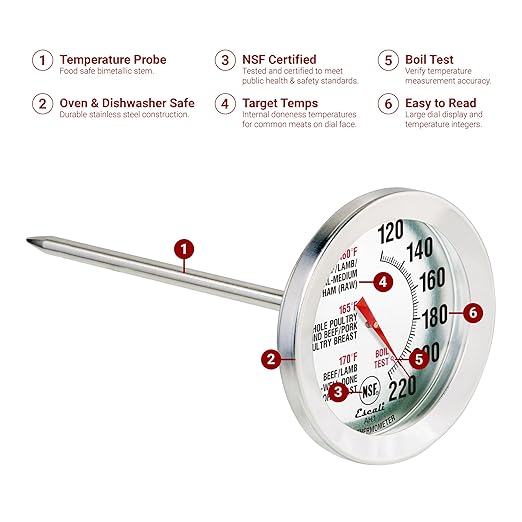 Escali AH1 2 Pack Oven Safe Meat Thermometers, Stainless Steel, Thermometer with 2.5 inch Large Dial, Oven and Grill Safe Temperature Gauge for Cooking, Roasting, Baking, Candy, Steak, Turkey