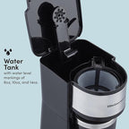 Elite Gourmet EHC112 Personal Single-Serve Compact Coffee Maker Brewer Includes 14Oz. Thermal Travel Mug with Stainless Steel Interior, Compatible with Coffee Grounds, Reusable Filter, Black