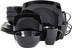 Gibson Elite Soho Lounge Square Reactive Glaze Stoneware Dinnerware Set, Service for 4 (16pc), Black