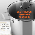 NutriChef 12-Quart Stainless Steel Stockpot – 18/8 Food Grade Heavy-Duty Induction-Compatible Pot with See-Through Lid, Ideal for Stews, Broths, Simmering & Soups, Dishwasher Safe – NCSP12