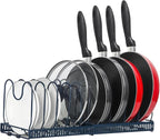 ROOHUA Expandable Pot and Pan Organizer - Cabinet Pot Lid Holder with 10 Adjustable Compartments for Cookware, Baking, Frying (Dark Blue, 10)