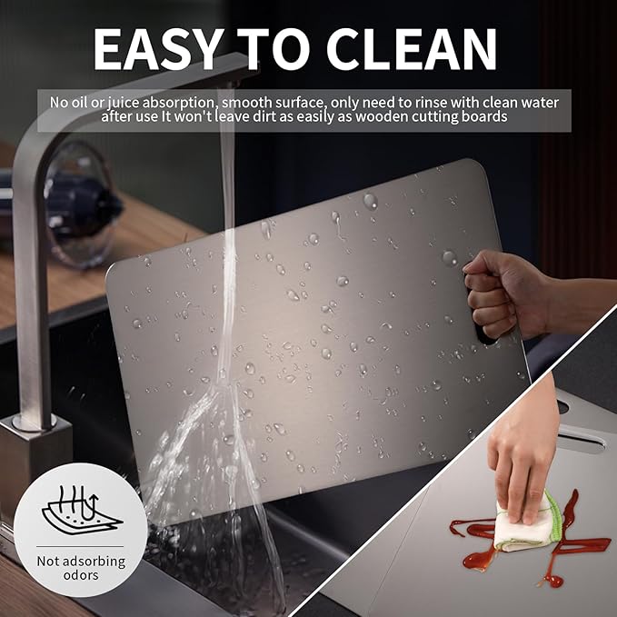 Katuchef Titanium Cutting Board 2025 New Upgrade Pure Titanium Cutting Boards for Kitchen Double Sided Cutting Boards Non Toxic,Hygiene Durable Chopping Board Suitable for Dishwasher Safe(11.4 * 7.9)