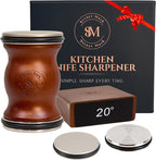 Rolling Knife Sharpener Kit – Premium Walnut Wood Kitchen Knife Sharpener for 15° & 20° Edge - Magnetic Knife sharpener with Diamond & Stainless Disc #1000/#3000