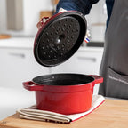 STAUB Cast Iron Dutch Oven 4-qt Round Cocotte, Made in France, Serves 3-4, Cherry