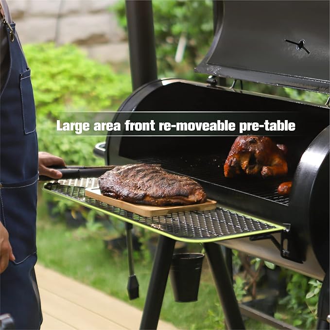 MFSTUDIO Heavy Duty Charcoal Wood Offset Outdoor Smoker Grill, Extra Large Charcoal Grill with Smoker Combo for BBQ Grilling, 941 SQ.IN.